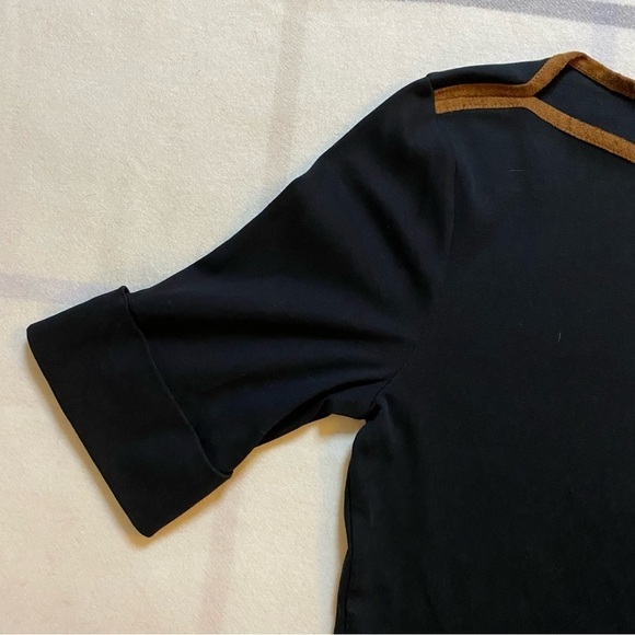 Lauren Ralph Lauren Black Suede Trim Short Sleeve Shirt Women’s Size Large - Picture 3 of 9